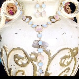 Iridescent Opal Necklace with Gold Accents